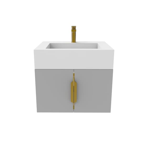 Castello Usa Nile 24-inch Gray Vanity Set with White Top and Gold Handles CB-MC-24G-GLD-2053-WH - main